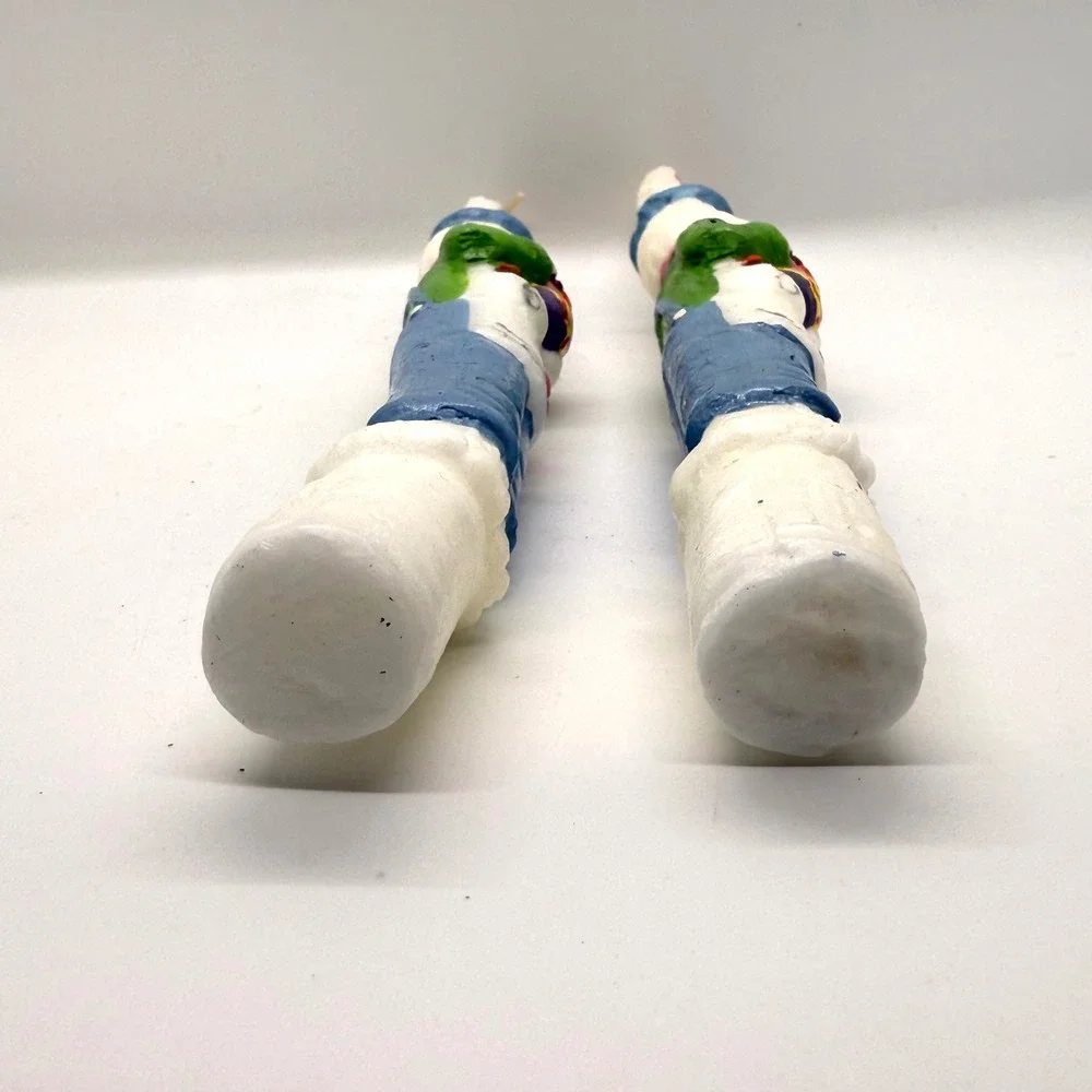 VTG Easter‎ Bunny Taper Candles Set 2 Blue Green 10